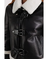 Furniq Uk Women's Shearling Jacket , Black