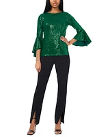 Msk Women's Sequined Round-Neck Bell-Sleeve Top