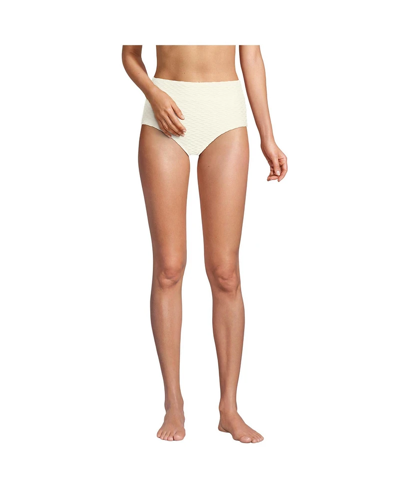 Lands' End Women's Texture High Waisted Bikini Swim Bottoms