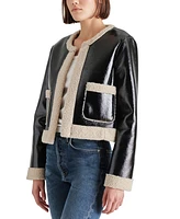 Steve Madden Women's Fienne Faux-Leather Fleece-Trim Jacket