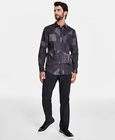 Alfani Men's Stretch Concrete Geometric Print Long-Sleeve Button-Down Shirt, Created for Macy's