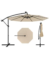 Slickblue 10 Feet Solar Offset Hanging Umbrella with 40 Lamp Beads and Panel