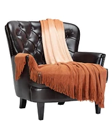 Chanasya Premium Gradual Gradient Ombre Super Soft Acrylic Throw Blanket With Tassels