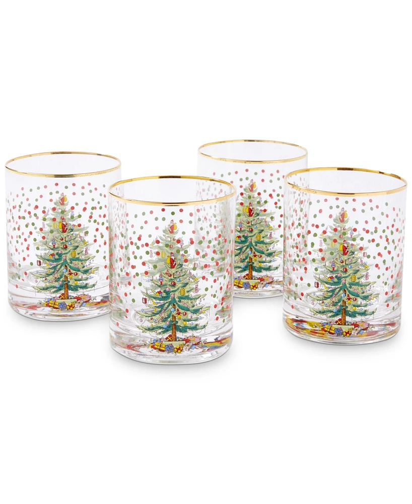 Spode Christmas Tree Polka Dot Double Old-Fashioned Glasses, Set of 4