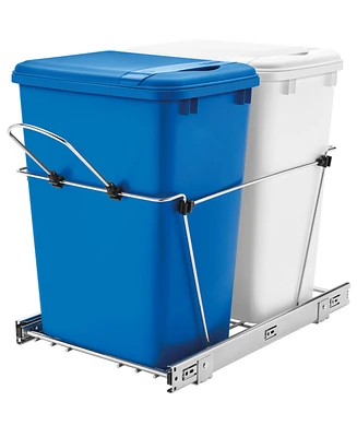 Rev-a-shelf Double Pull Out Trash Can 35 Qt for Kitchen, BluWht, Rv-18KD-11RC-S