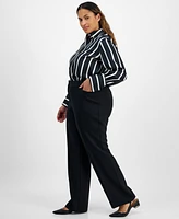 Kasper Plus Mid-Rise Full-Length Straight-Leg Pants