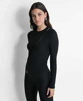 Dkny Women's Ribbed Asymmetrical-Zip Sweater