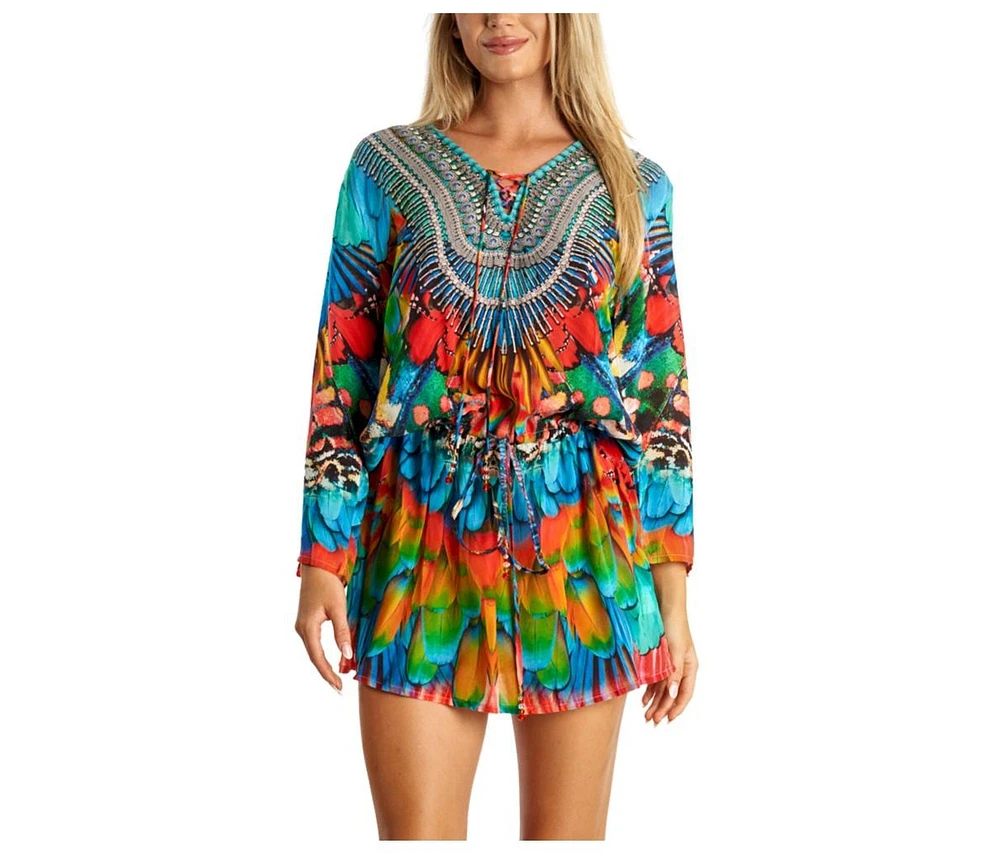 La Moda Clothing Women's Drawstring Elasic Waist Short Dress