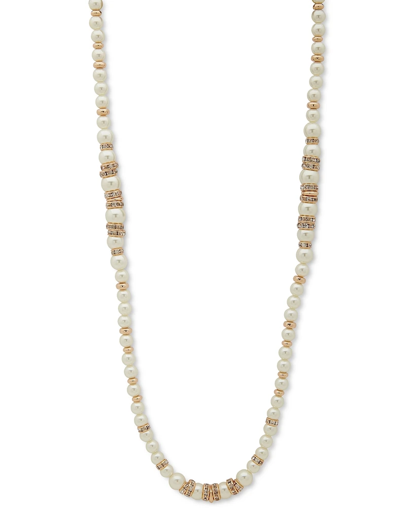 Anne Klein Gold-Tone Pave Rondell Bead & Imitation Pearl 42" Strand Necklace