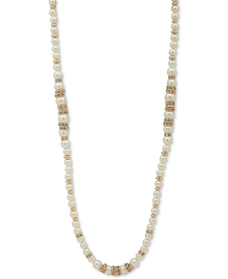 Anne Klein Gold-Tone Pave Rondell Bead & Imitation Pearl 42" Strand Necklace