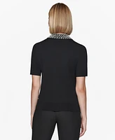 Karl Lagerfeld Paris Women's Embellished Knit Polo Top