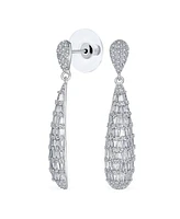 Bling Jewelry Elegant Cubic Zirconia Cz Linear Estate Art Deco Style Long Teardrop Chandelier Earrings For Women Prom