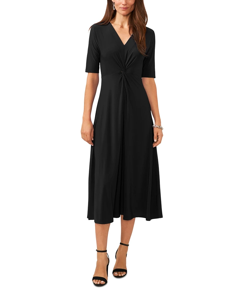 Msk Women's V-Neck Twist-Front Elbow-Sleeve Midi Dress