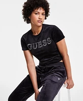 Guess Women's Couture Velvet Beaded-Logo T-Shirt