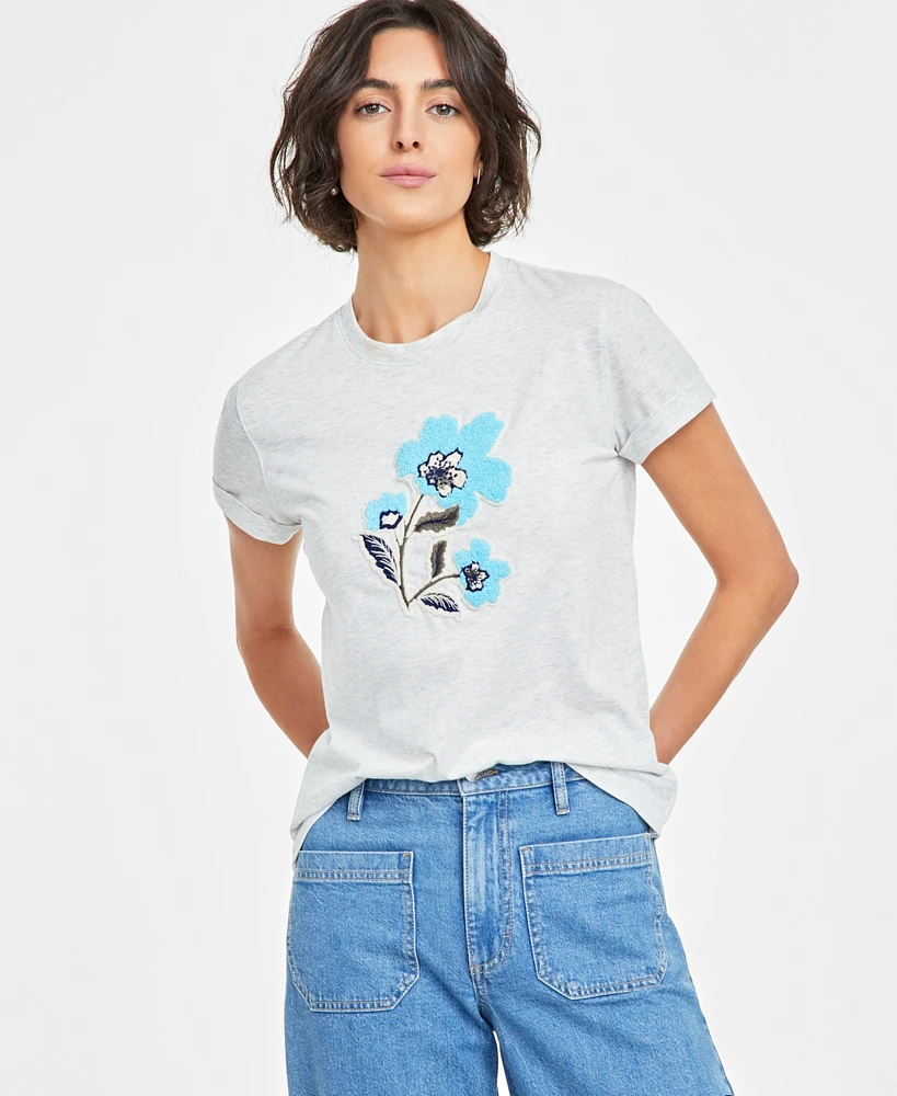 On 34th Women's Flower-Graphic Crewneck Short-Sleeve T-Shirt, Created for Macy's