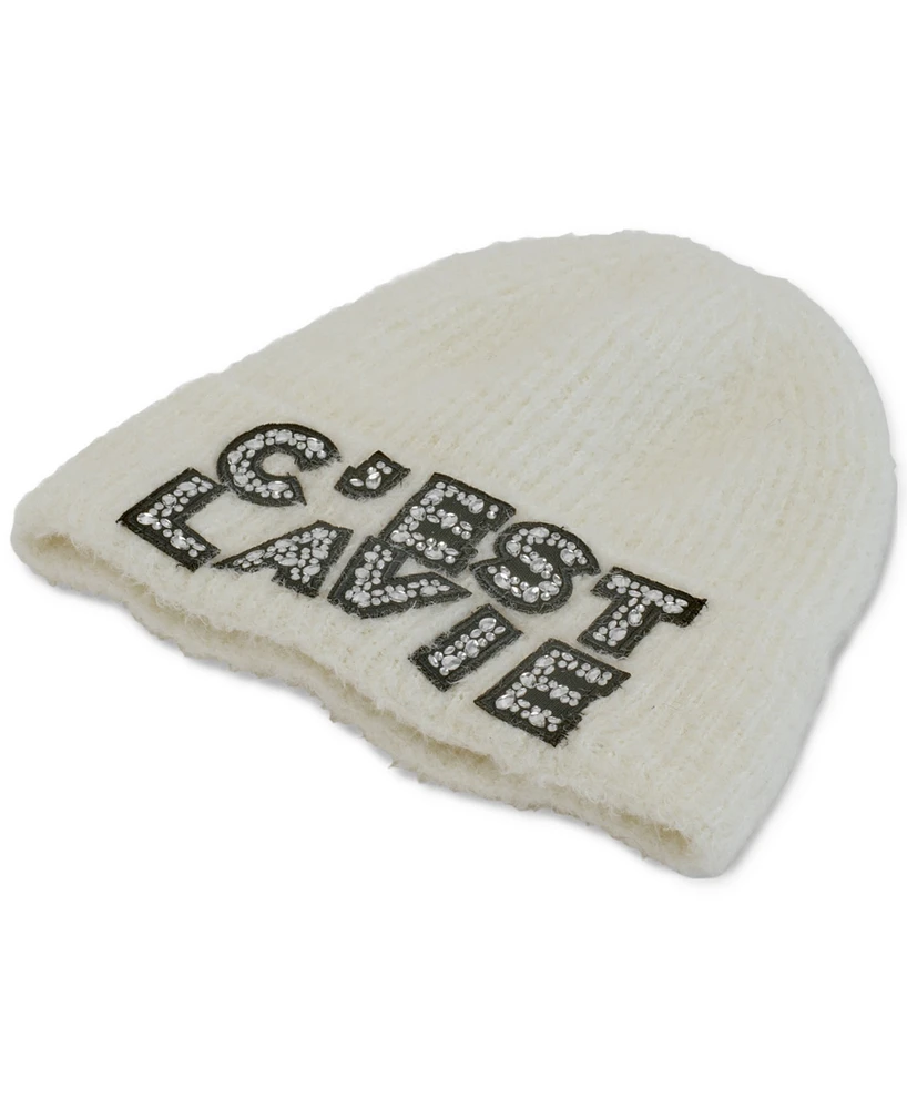 Karl Lagerfeld Paris Women's C'est La Vie Embroidered Beanie