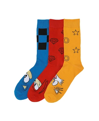 Sonic The Hedgehog Men's Character Patterns 3-Pair Adult Casual Crew Socks