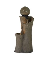 Modern Sphere Curve Zen Outdoor Floor Bubbler Water Fountain 39 1/2" High with Led Light Cascading for Garden Patio Yard Deck Home Lawn Porch House Re