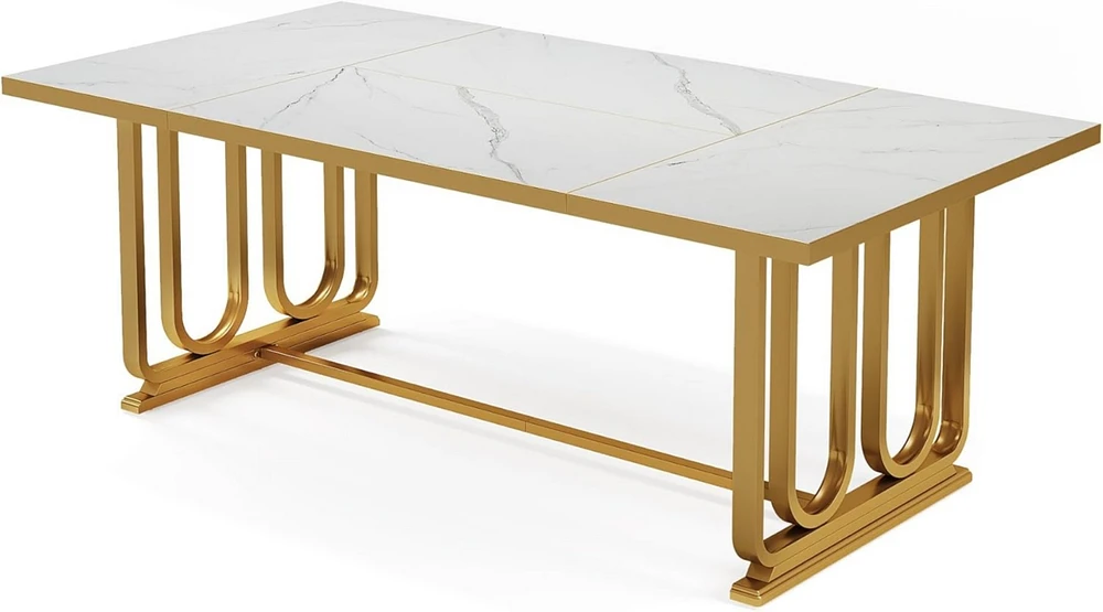 Tribesigns 70.87" Executive Desk, Modern Office Desk, Wooden Home Office Desk, Rectangular White Computer Desk with Golden Metal Legs, Large Workstati