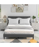 Sugift Queen Upholstered Platform Bed with Button Tufted Headboard