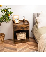 Sugift Set of 2 Nightstand with Drawer Cabinet End Side Table Raised Top