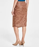 T Tahari Women's Burnout Faux-Wrap Split-Hem Midi Skirt