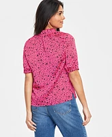 On 34th Women's Ruffle Tie Neck Elbow-Sleeve Top, Created for Macy's