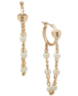 Karl Lagerfeld Paris Gold-Tone Imitation Pearl Heart Hoop Chain Drop Earrings