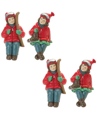 Slickblue Kids w/Skis & Skates (Set of 4) 5"H Resin