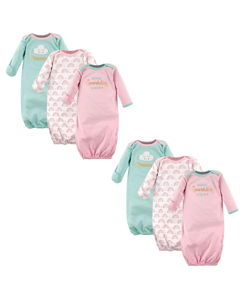 Luvable Friends Baby Girls Cotton Gowns, Dreamer 6-Piece, 0-6 Months