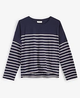 On 34th Women's Boxy Striped Long-Sleeve T-Shirt, Created for Macy's