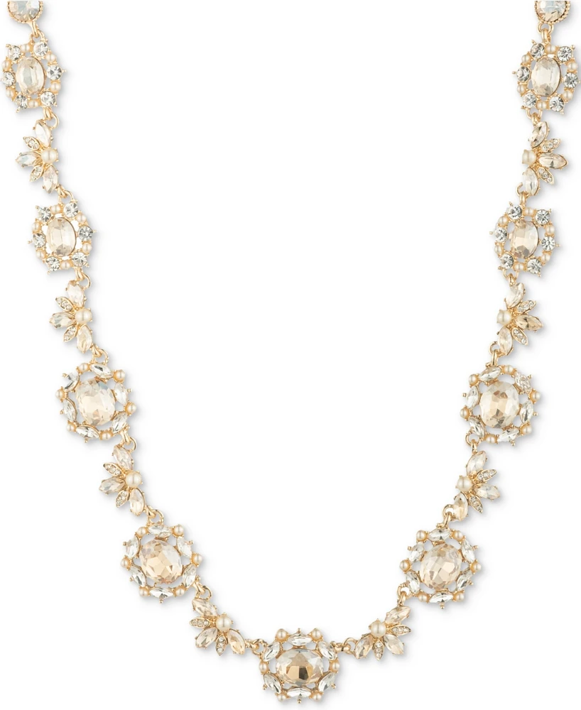 Marchesa Gold-Tone Imitation Pearl, Stone & Crystal Fancy Collar Necklace, 16" + 3" extender