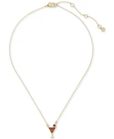 Kate Spade New York Gold-Tone Color Cubic Zirconia Martini Mini Pendant Necklace, 16" + 3" extender