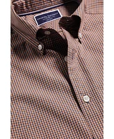 Charles Tyrwhitt Men's Slim Fit Light Button-Down Collar Non-Iron Stretch Poplin Mini Gingham Short Sleeve Shirt