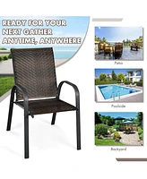 Skonyon Set of 6 Outdoor Pe Wicker Stackable Chairs with Sturdy Steel Frame