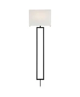 Possini Euro Design Portico Modern Corded Wall Mounted Lamp Led Dimmable Black Metal Plug-In Light Fixture White Rectangular Shade for Bedroom Bedside