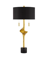 Athena Mid Century Modern Buffet Table Lamp 35 1/2" Tall Skinny Sculptural Gold Leaf Metal Abstract Black Drum Shade Decor Bedroom Living Nightstand B