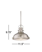 Possini Euro Design Verndale Brushed Nickel Mini Pendant Lighting Fixture 11 1/2" Wide Farmhouse Industrial Rustic Dome Shade for Dining Room Living H