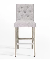 29" Upholstered Linen Fabric Tufted Bar Stool Chair