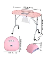 Byootique Manicure Nail Table w/ Uv Led Nail Lamp 135W Portable Folding Nail Technician Desk with Built-in Dust Collector & Carry Bag for Nail Tech Be