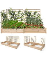 Givimo Raised Garden Bed with 2 Planter Boxes and 3 Trellis-Natural