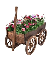 Vebreda Wood Wagon Planter Pot Stand with Wheels