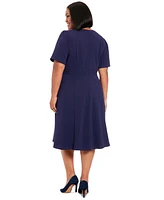 London Times Plus Fit & Flare Scuba Crepe Midi Dress