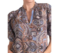 Elan Women's Paisley Puff-Sleeve Blouse