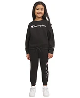 Champion Little Girls Fleece Crewneck Sweatshirt & Jogger Pants, 2 Piece Set