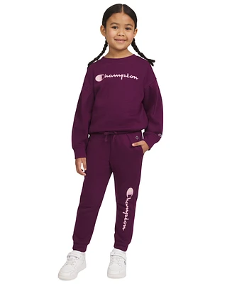 Champion Little Girls Fleece Crewneck Sweatshirt & Jogger Pants, 2 Piece Set