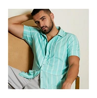 Campus Sutra Men's Aqua Blue Unbalanced Striped Shirt