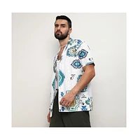 Campus Sutra Men's Chalk White Mesh Aztec Shirt