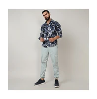 Men's Navy Blue & Midnight Black Abstract Geometric Shirt