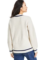 On 34th Women's Heather Varsity-Stripe V-Neck Sweater, Created for Macy's